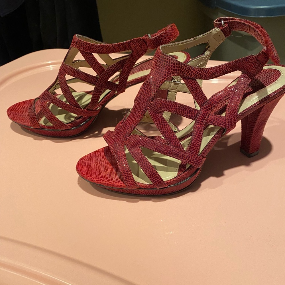 Ruby Red Strappy Heeled Sandals UC